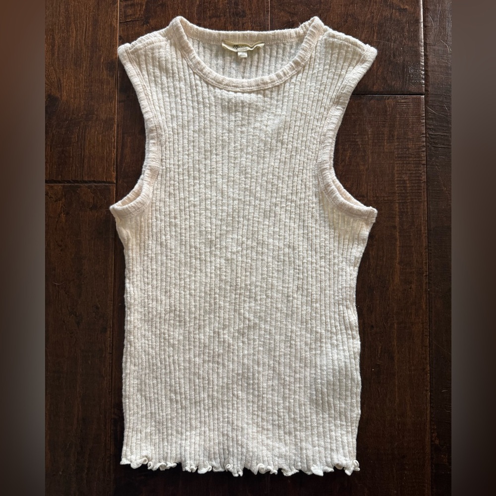 Madewell Lettuce-Hem Ribbed Tank Size Medium Vintage Ivory - Picture 2 of 4
